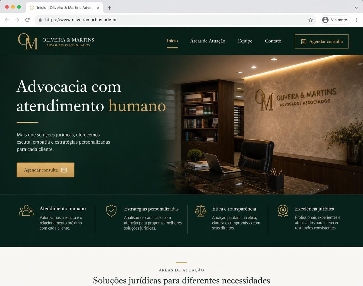 Tela do site do projeto Oliveira & Martins